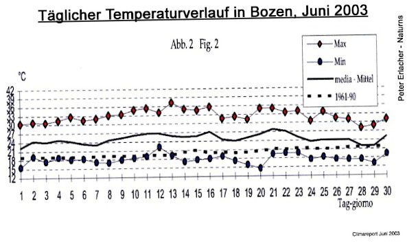 Heat record month June 2003 in Bolzano